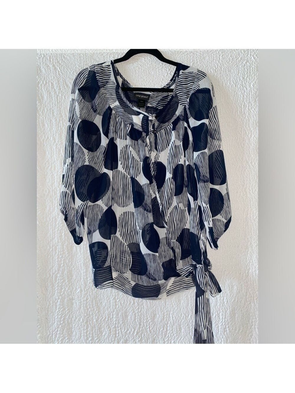 Lane Bryant Abstract Polka Dot 3/4 Sleeve Sheer Blouse